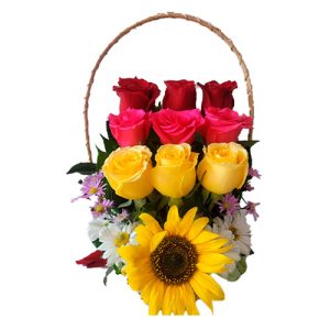 Canasta de rosas de colores