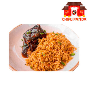 COSTILLAS DE CERDO EN SALSA BBQ CON CHAUFA