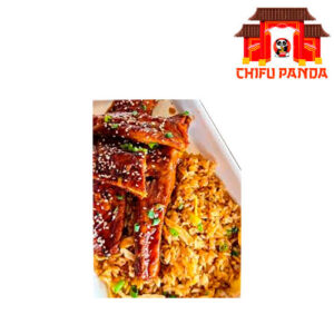 COSTILLAS DE CERDO EN SALSA TERIYAKI CON CHAUFA